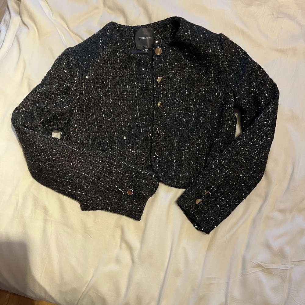 Dynamite Black Sequin Tweed Jacket